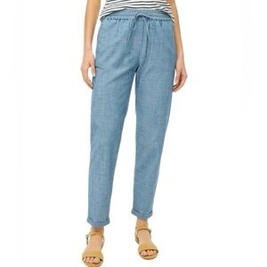 J crew cotton chambray pants with cuffed bottoms and elastic waistband